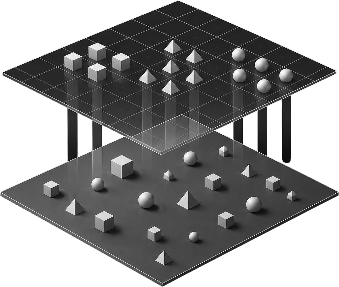 Search interface visualization representing data exploration and retrieval